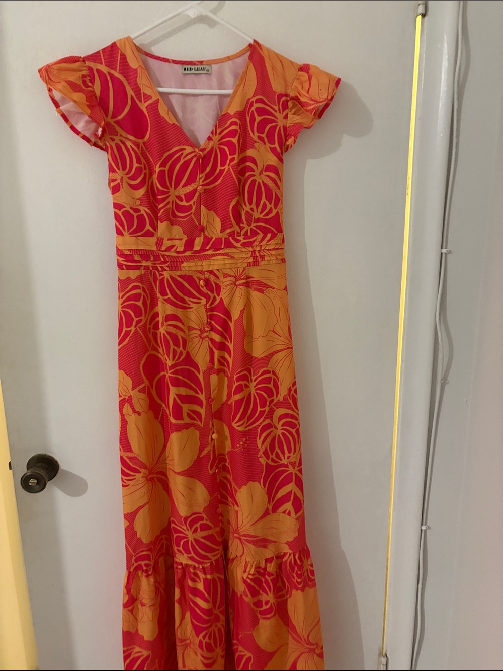 Pink & Orange Floral V-Neck Maxi Dress